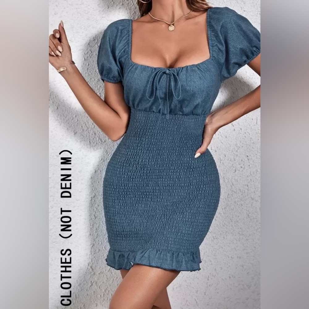 SHEIN Blue Puff Sleeve Mini Dress